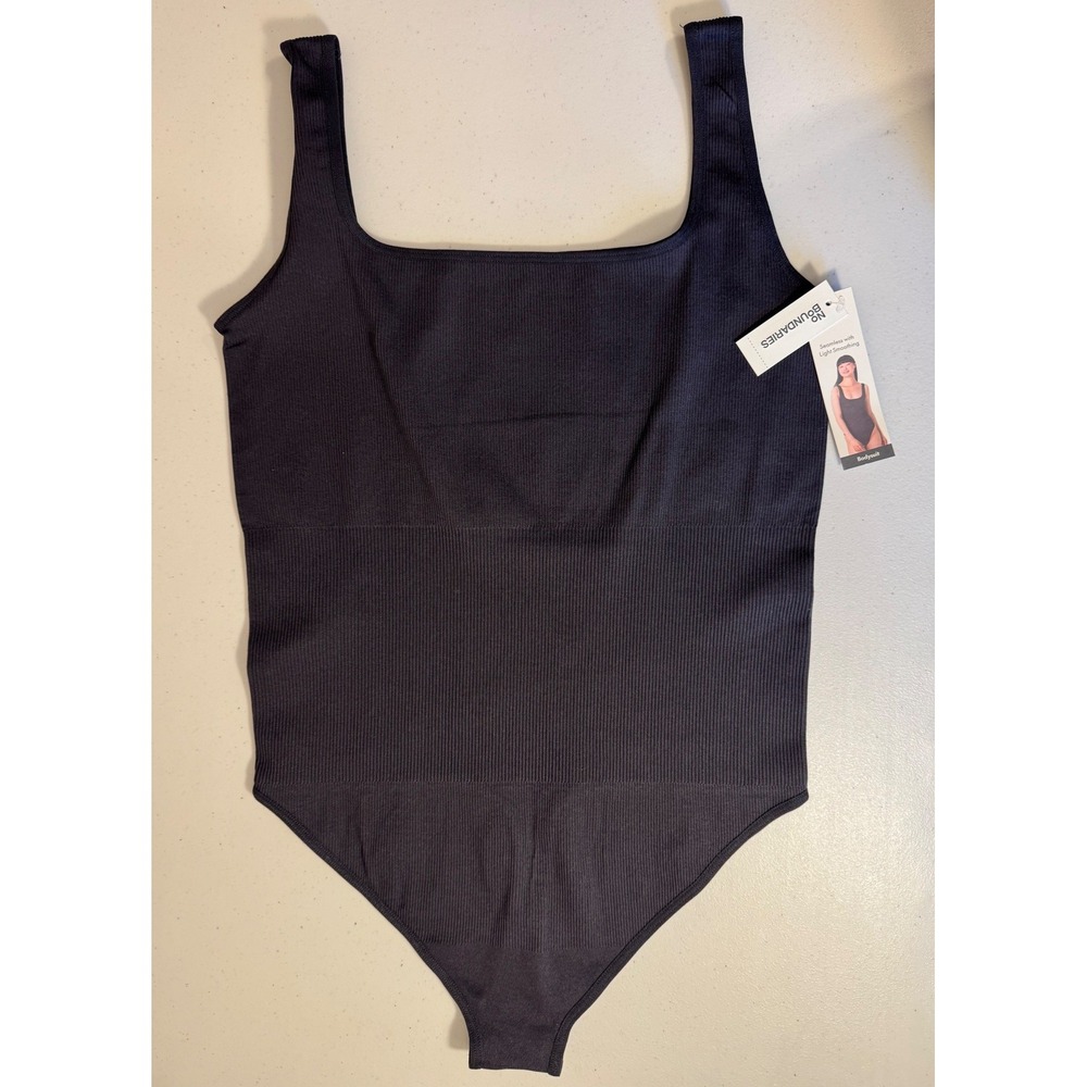 No Boundaries Bodysuit Women XXL Black Seamless Smoothing Ribbed Square Neck NEW